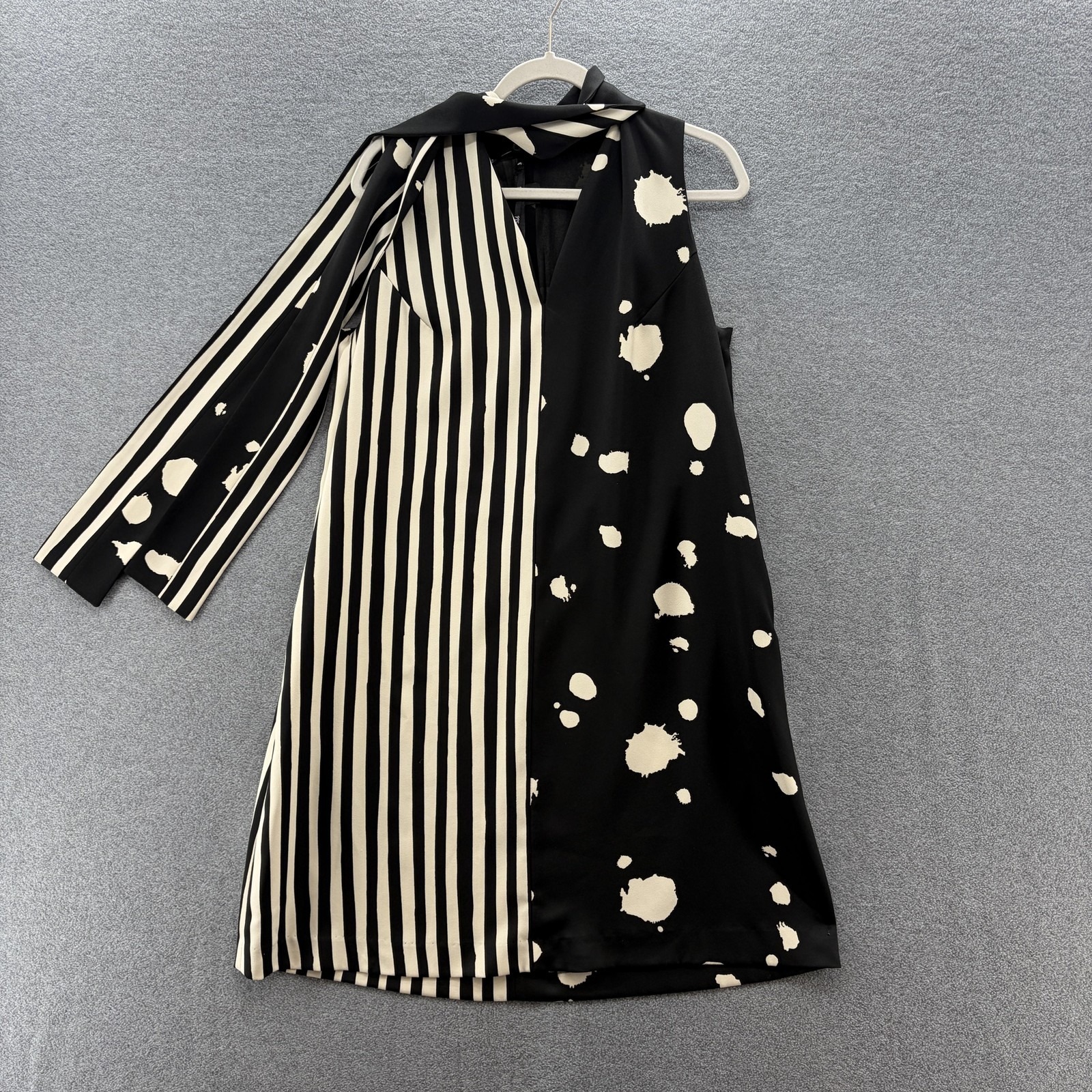 Marella Art 365 Dress Size 12 Black Stripe Spot Art Print Relaxed Shift Scarf